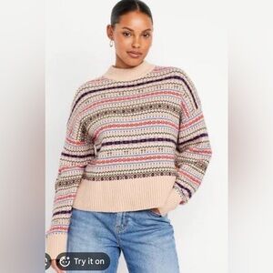 Old Navy Sosoft Fair Isle Nordic Mock-Neck Holidays Winter Sweater Hat Set NWOT